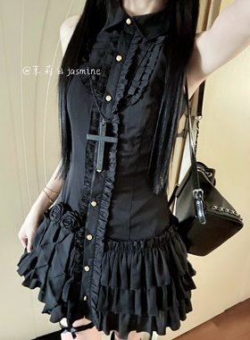 茉莉白jasmine原创设计 复古黑色雪纺连衣裙 3月20号补货