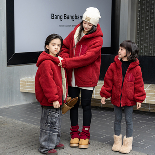 儿童棉服冬季三层夹棉加绒加厚男女童外套洋气抓绒中大童保暖上衣