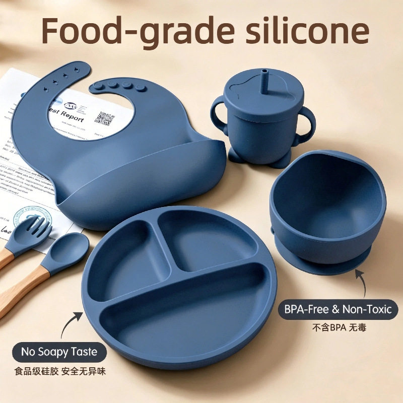儿童硅胶餐具宝宝勺叉围