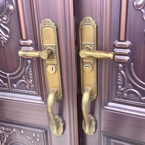 黄古铜豪华双活配件入户手柄对开门把手防盗门锁防撬锁具执手锁