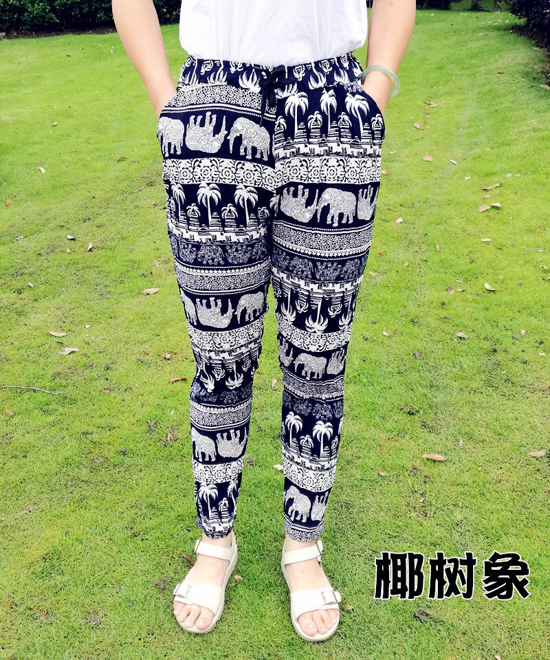 薄凉夏天裤大码哈伦裤印花沙滩裤棉绸防晒款九分裤女子绵绸休闲裤|ruв категории Женская одежда, брюки, брюки - от Buy2taobao.com для оказания профессиональной услуги покупки агента Taobao