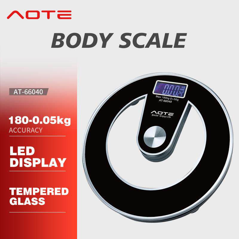 AOTE跨境新款创意圆盘电子体重秤精准秤家用健康秤玻璃测重器