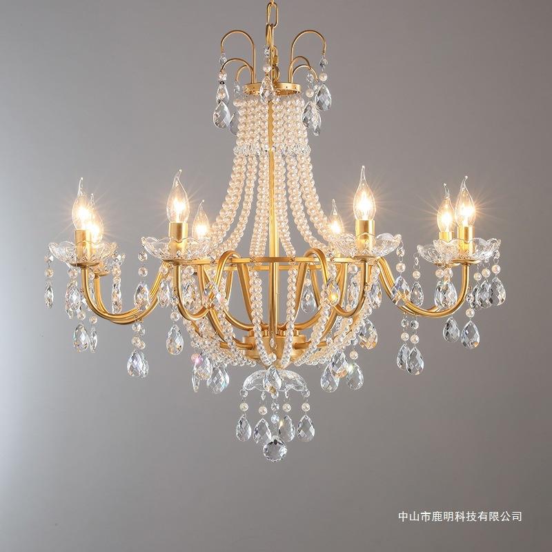 法式复古蜡烛珍珠水晶吊灯中古别墅客厅餐厅酒店卧室复式楼主灯具