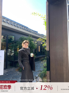 CHANGING REAL 雾凇回响 灰色高领纽扣针织开衫女秋冬立领厚毛衣