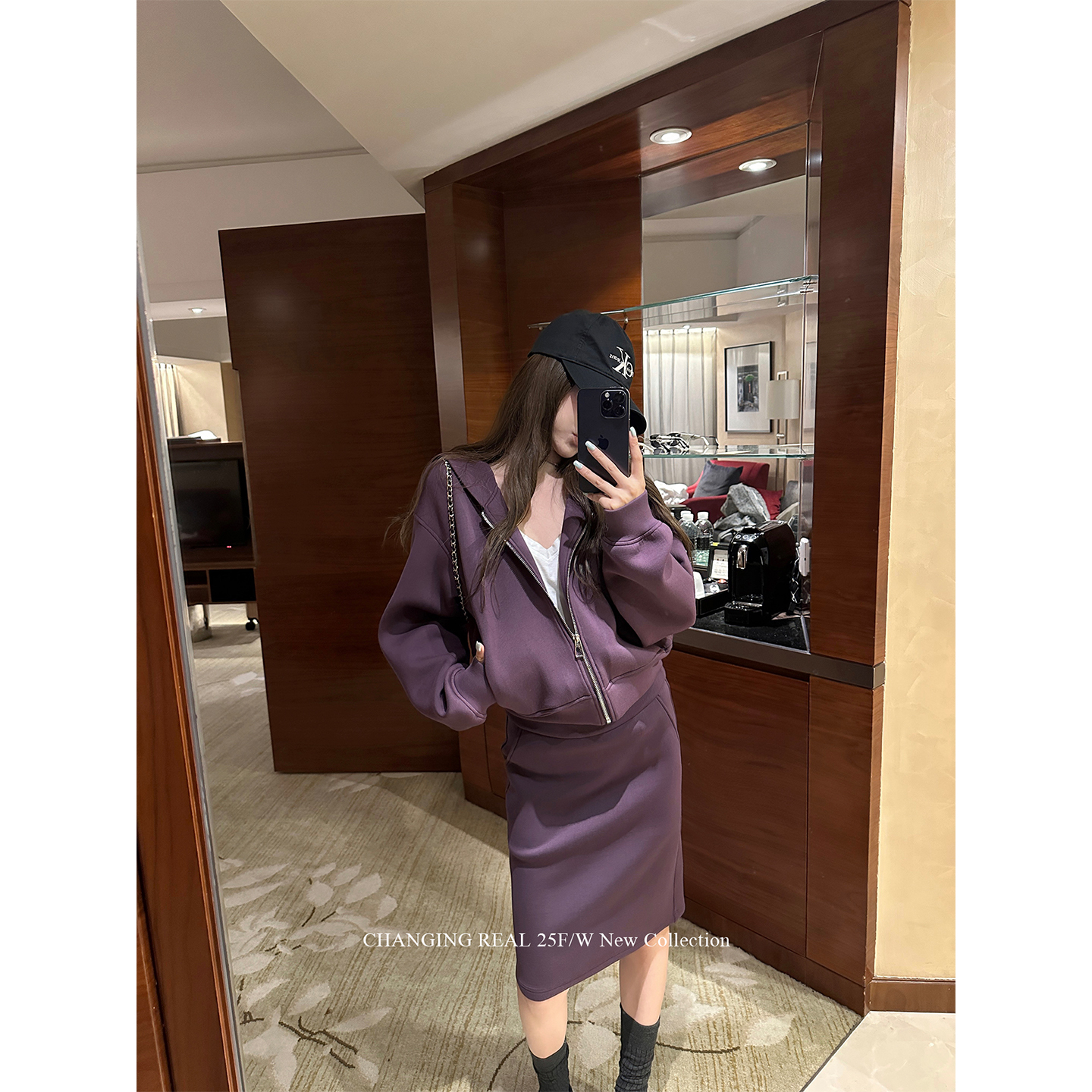 CHANGINGREAL紫色连帽卫衣套装