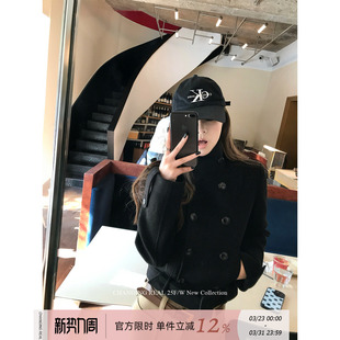 黑色双排扣夹棉毛呢外套连衣裙两穿女冬 巴黎记事 CHANGING REAL