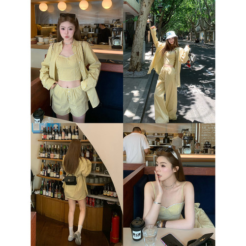 CHANGINGREAL条纹衬衫吊带裤子