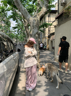 CHANGING REAL 慵懒画报 白色两穿印花防晒衫女薄款宽松长袖T恤夏