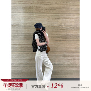 CHANGING REAL 信步首尔 简约白色牛仔裤女百搭宽松休闲直筒裤