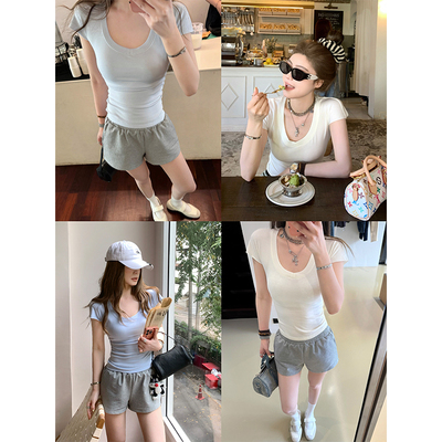 CHANGINGREAL两色u领正肩短袖