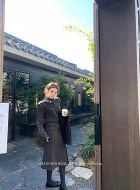 CHANGING REAL 雾凇回响 灰色高领纽扣针织开衫女气质立领厚毛衣
