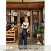 女吊带上衣阔腿长裤 CHANGING 黑色亚麻显瘦套装 柏林棱线 女 REAL