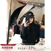 巴黎记事 CHANGING REAL 黑色双排扣夹棉毛呢外套连衣裙两穿女冬