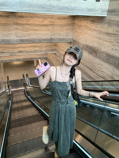 CHANGING REAL 西海岸少女 牛仔吊带裙复古休闲慵懒显瘦连衣裙夏