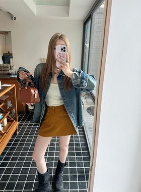 CHANGING REAL 伦敦桥下 姜黄色灯芯绒短裙a字百搭时髦半身裙女