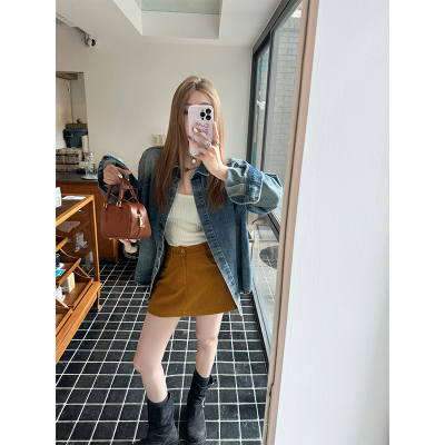 CHANGINGREAL姜黄色灯芯绒裙