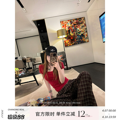 CHANGINGREALU领修身短袖T恤