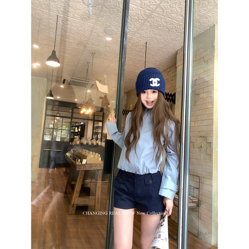 CHANGING REAL 海盐漫绪 蓝色短款立领夹克温柔百搭设计感外套女