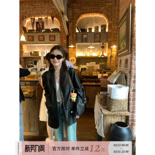 CHANGING REAL 银河Crush 拿手好戏黑色春季皮衣外套女西装上衣女