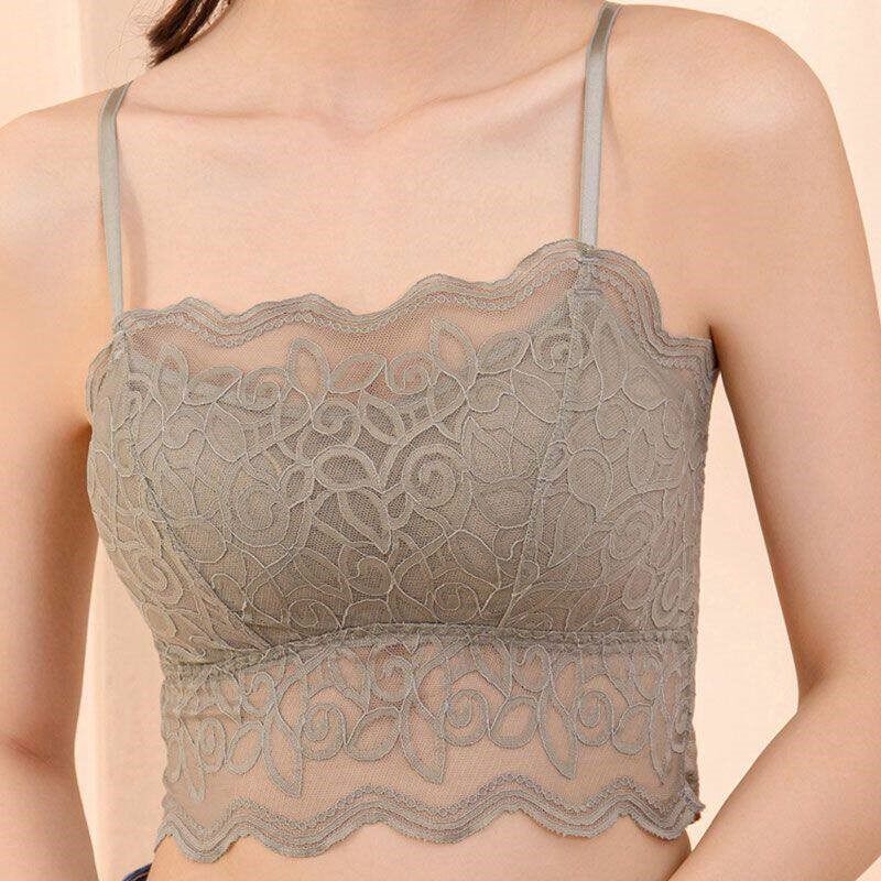 美背内衣女防走光带胸垫蕾丝抹胸聚拢裹胸吊带背心女内搭薄款性感