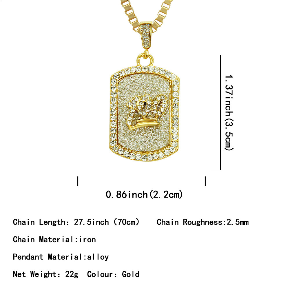 欧美闪粉100分军牌狗牌吊坠项链hiphop流行小方牌男士挂件镶钻