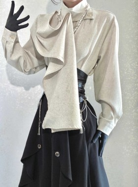 ROAE 无性别高级感法式立领飘带衬衫女半高领围巾设计感小众衬衣