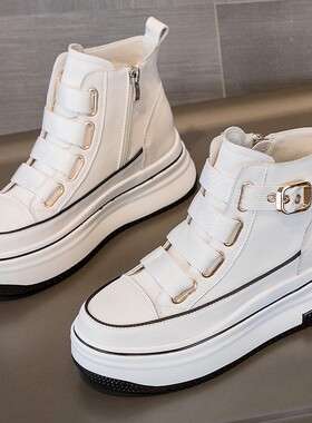 厚底真皮马丁靴女秋冬2024年新款运动小白鞋春秋单靴高帮短靴ppdd