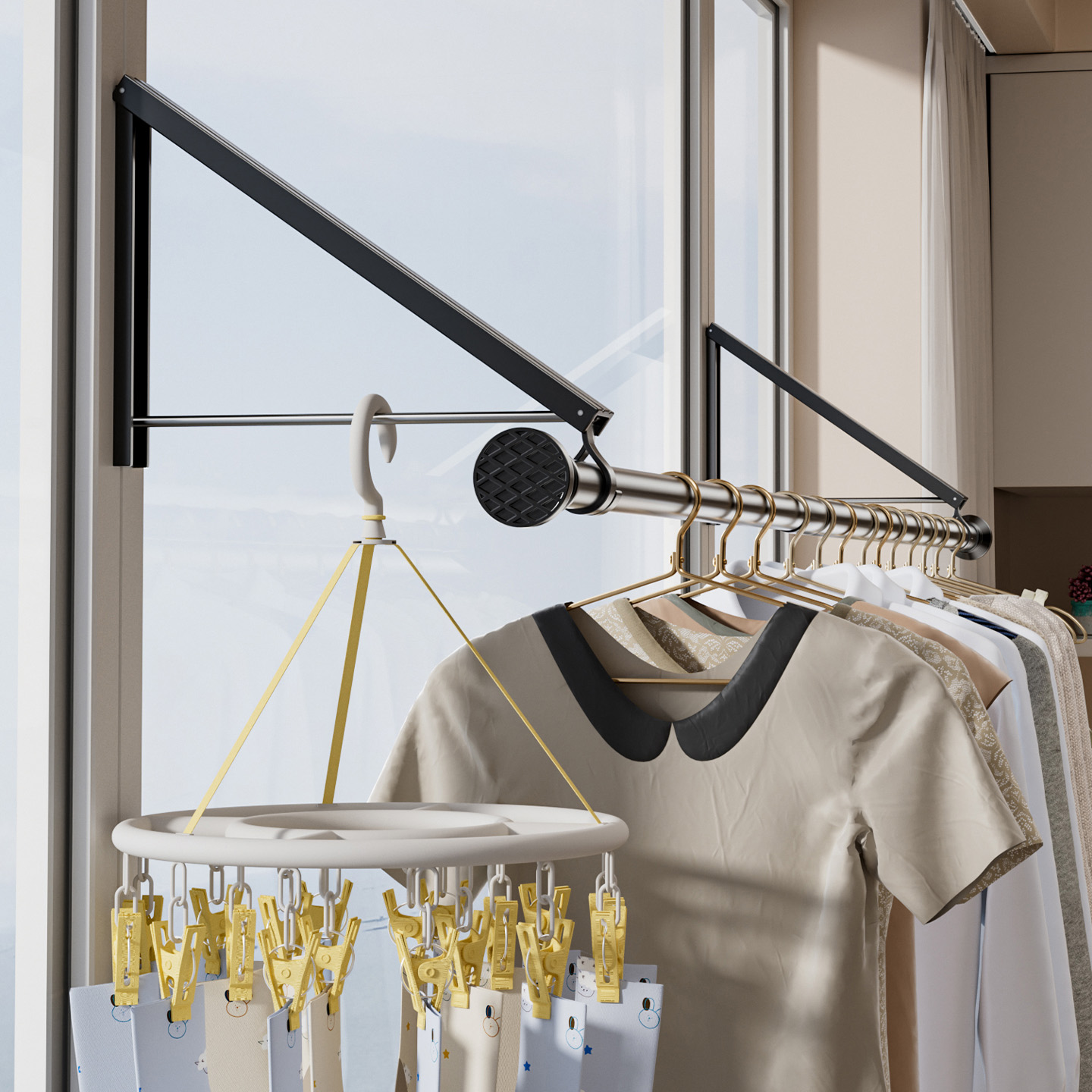 小型室内隐形伸缩折叠晾衣架