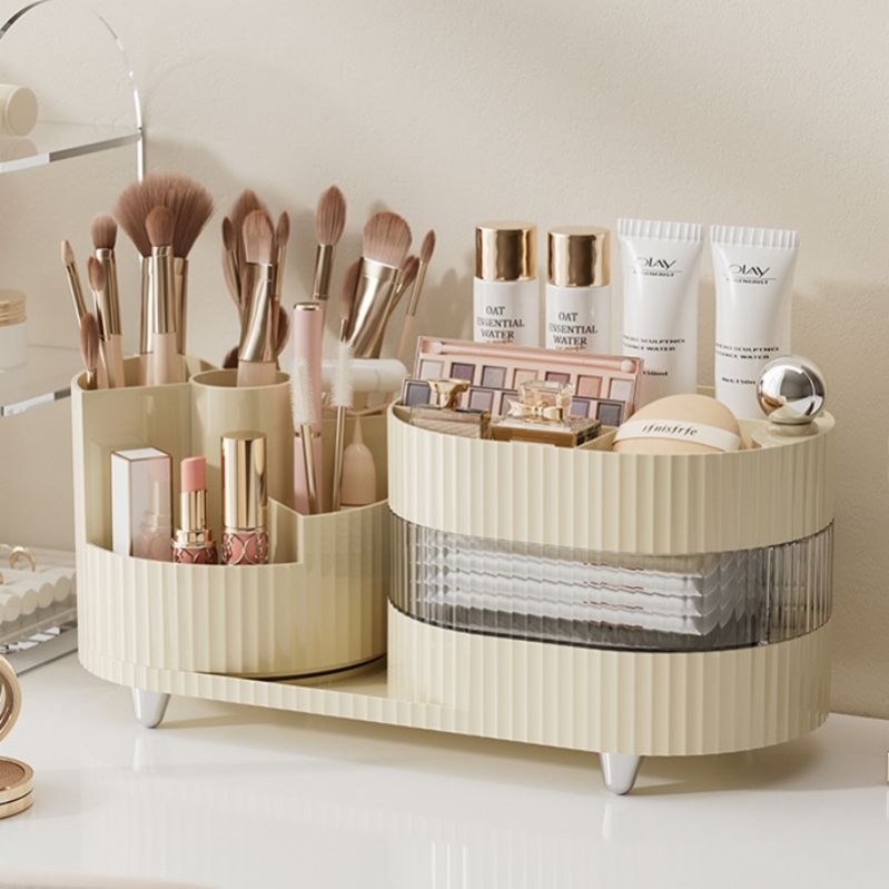 化妆品收纳盒桌面护肤品眉笔化妆刷大容量旋转抽屉式梳妆台收纳架