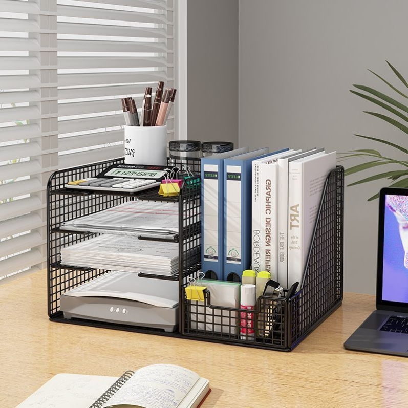 简约现代金属书架桌面4层收纳A4文件架