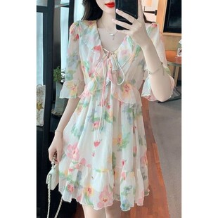 2025新款夏季碎花连衣裙韩版瑞丽甜美淑女型荷叶边气质显廋连衣裙