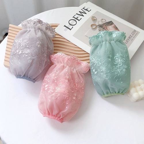 短款网纱蕾丝袖套女秋冬季学生护袖防脏套袖百搭纯白色羽绒服袖头