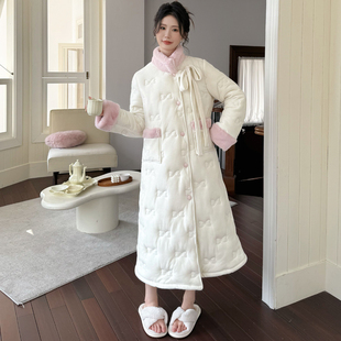 女款新中式三层夹棉加厚睡衣睡袍长款冬季女保暖家居服可外穿长袍