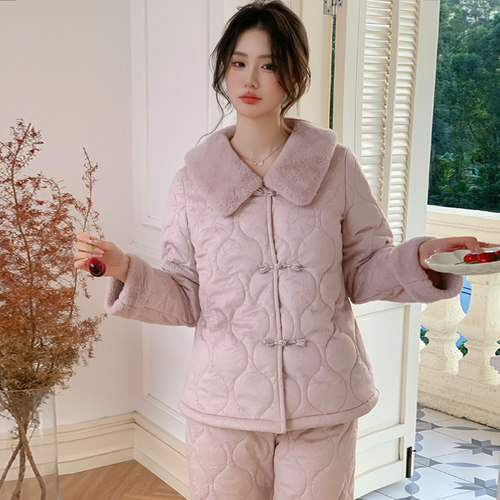 三层夹棉加厚国风睡衣套装