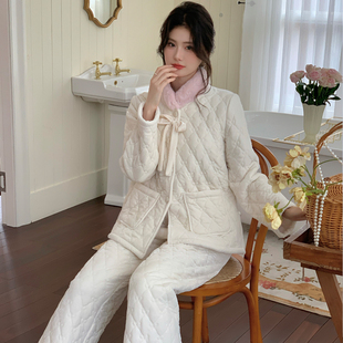 法式丝绒特厚三层夹棉睡衣女冬季女款加厚女士家居服秋冬可外穿