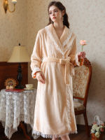Ladies' long nightgown, women's winter French nightgown, flannel pajamas, women's winter thickened bathrobe, high-end dress thumbnail 8