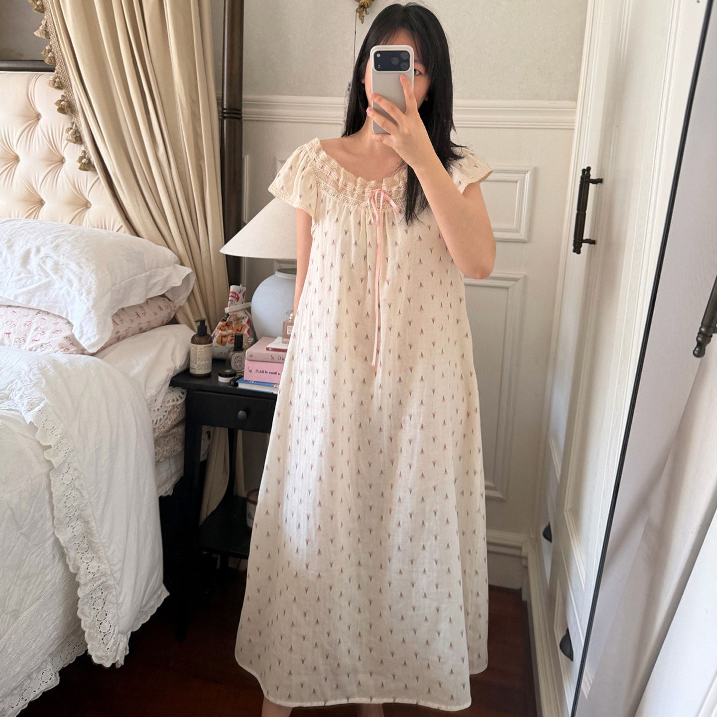 夏天女款短袖睡裙长款女2026新款纯棉纱布女士宫廷风公主睡衣夏季