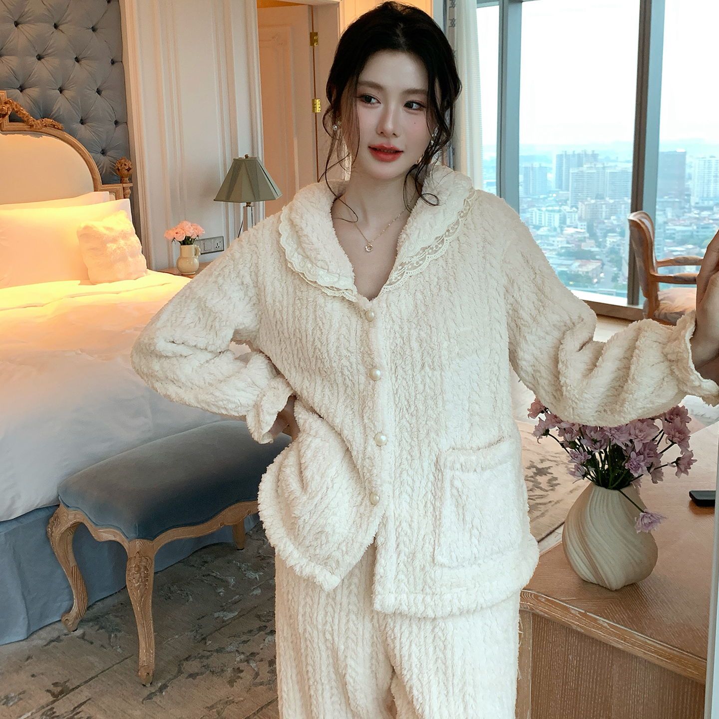 双面绒睡衣套装甜美可爱家居服