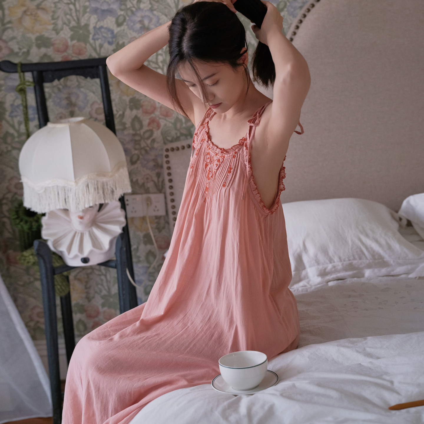 夏季女士纯棉吊带睡裙女2026新款夏性感纯欲女款粉色宫廷风睡衣裙