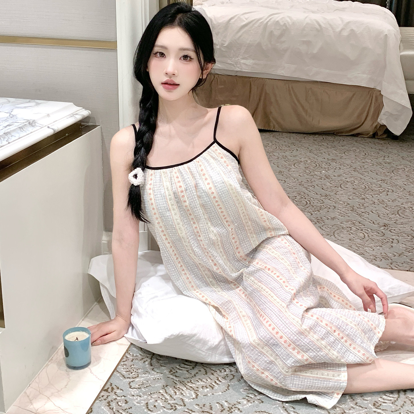 带胸垫女士吊带睡裙长款纯欲韩系女款纯棉春季碎花睡衣女2026新款