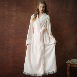 女士长款睡袍女款冬天法式睡裙法兰绒睡衣女冬季加厚浴袍高级感裙