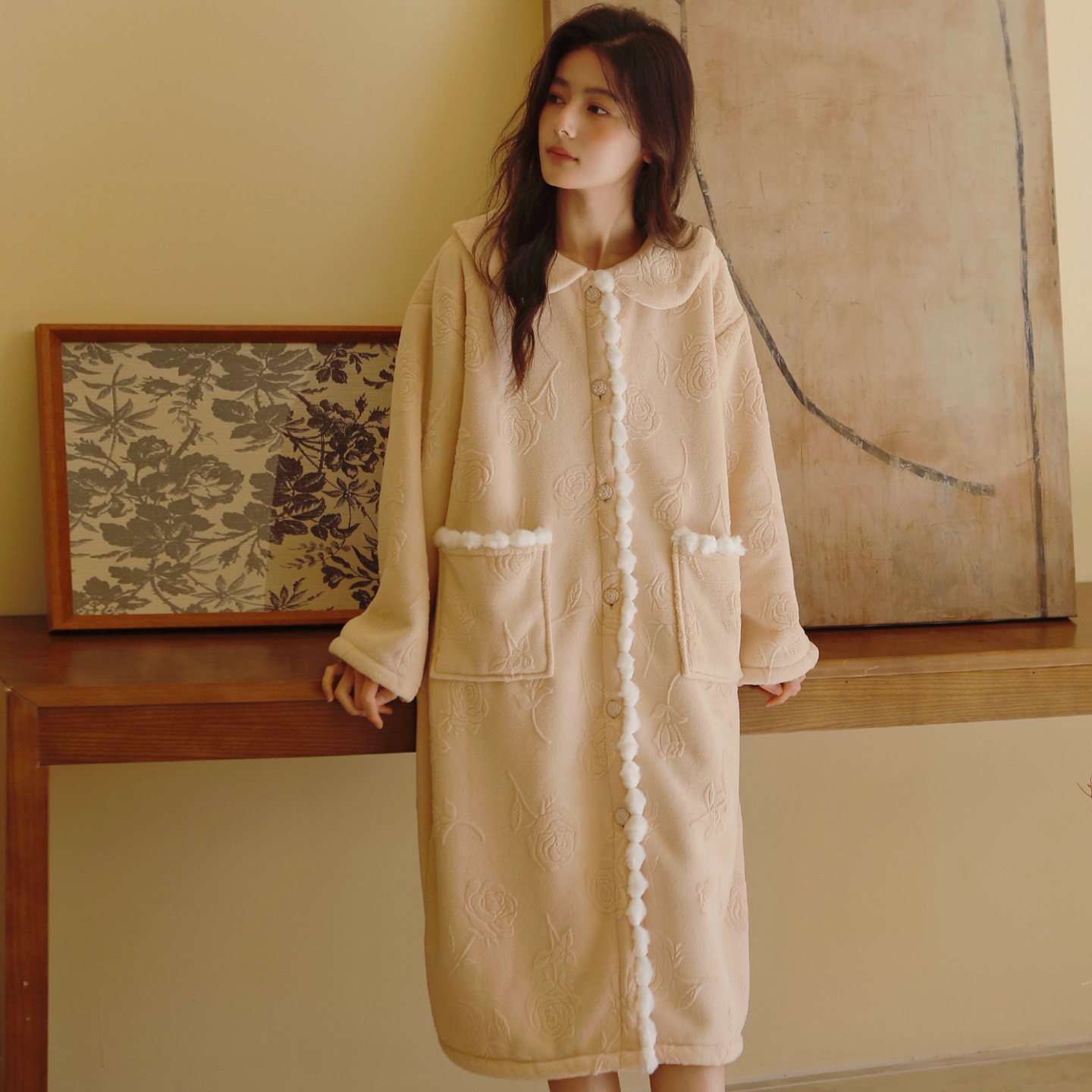 秋冬羊羔绒睡裙长款加绒加厚睡袍