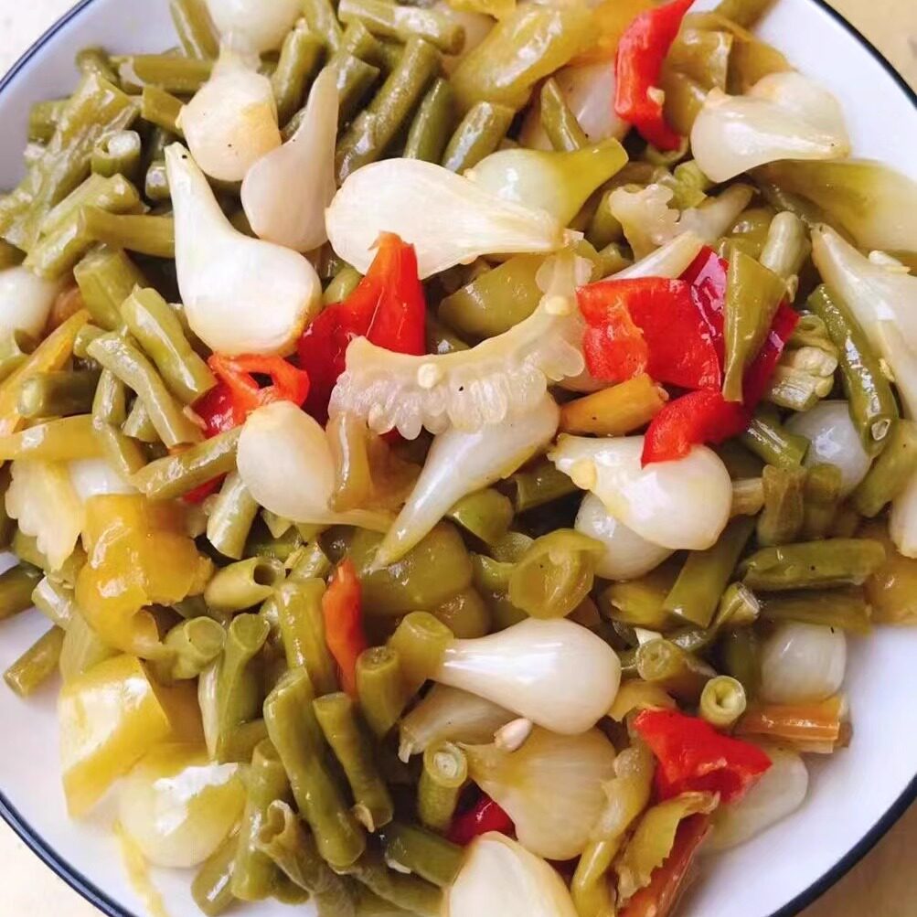湖北特产英山罗田农家自制腌菜酸缸豆辣椒藠头酸豆角下饭菜