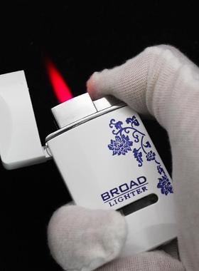 BD226创意充气打火机青花瓷图案防风红色火焰金属点烟器厂家