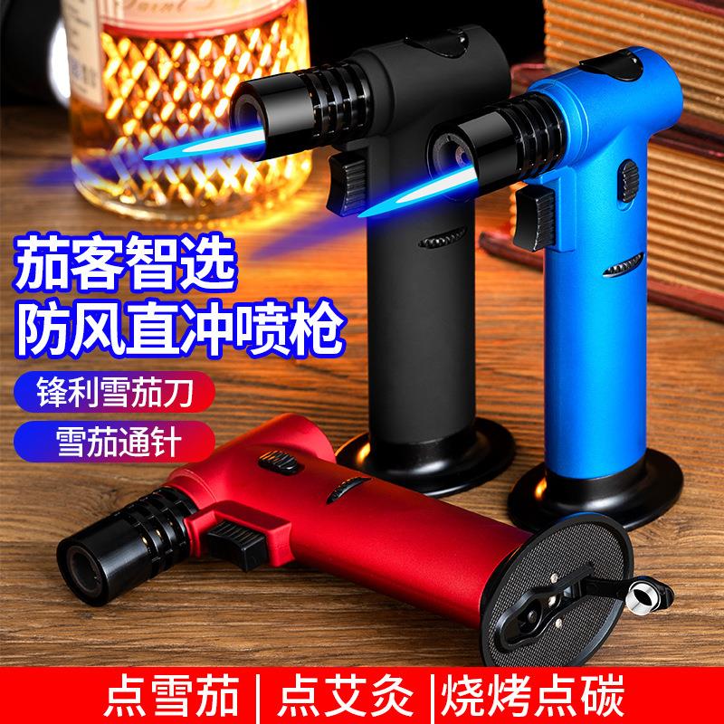 多功能雪茄喷枪波轮式调节大小带安全锁可倒火直冲蓝焰跨境货源