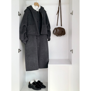 绵羊毛韩系气质秋冬新款 高级感灰色小个子羊毛大衣HL156 通勤长款