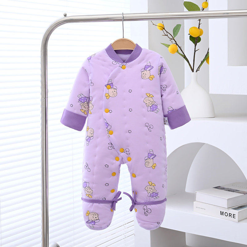宝宝纯棉花包脚连体棉服加厚保暖