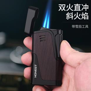新款百城双直冲斜火金属充气打火机雪茄专用点火器可定制广告