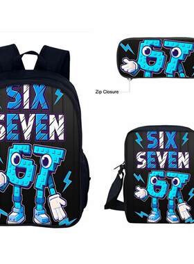 跨境新品67梗印花周边背包中小学生six seven书包三件套双肩包