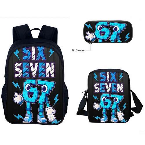跨境新品67梗印花周边背包中小学生six seven书包三件套双肩包